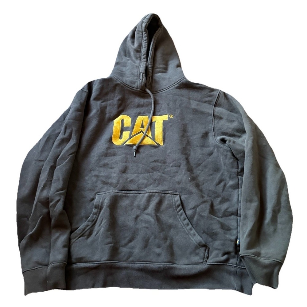 Vintage CAT Caterpillar Size XL Black Heavy Hoodie Sweatshirt